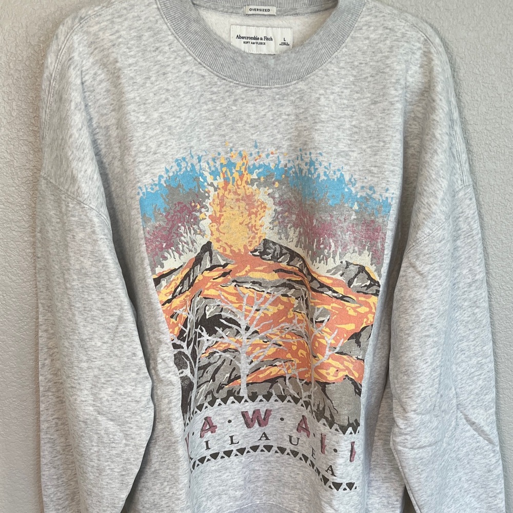 Abercrombie & Fitch Gray Sweater with Colorful Hawaii Print
